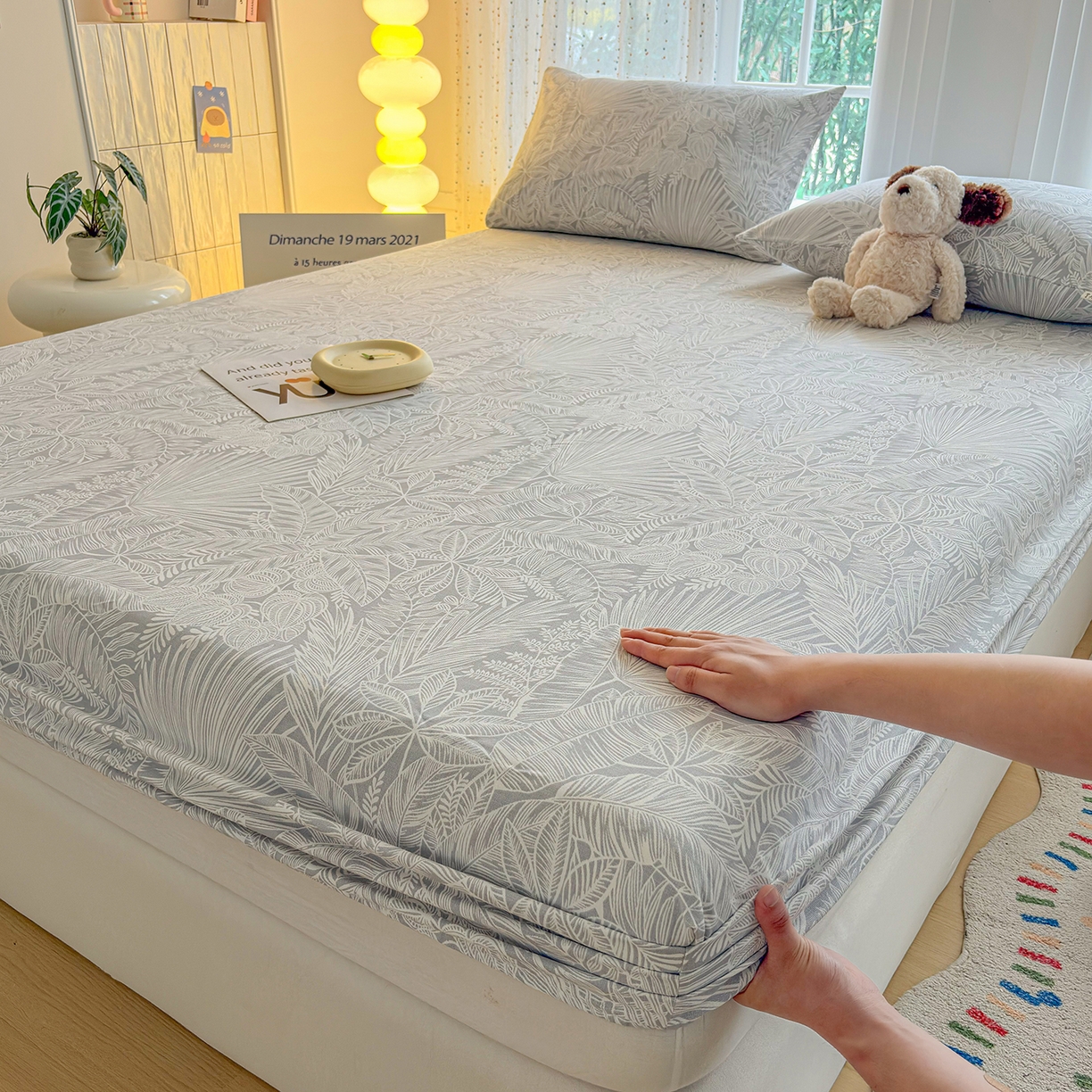 91家纺网 家纺一手货源 找家纺 慕梵家居 2026春夏新款全棉纯棉老粗布单床笠 床笠单件 枝繁叶茂