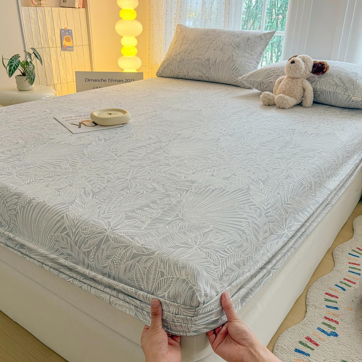 91家纺网 家纺一手货源 找家纺 慕梵家居 2026春夏新款全棉纯棉老粗布单床笠 床笠单件 枝繁叶茂