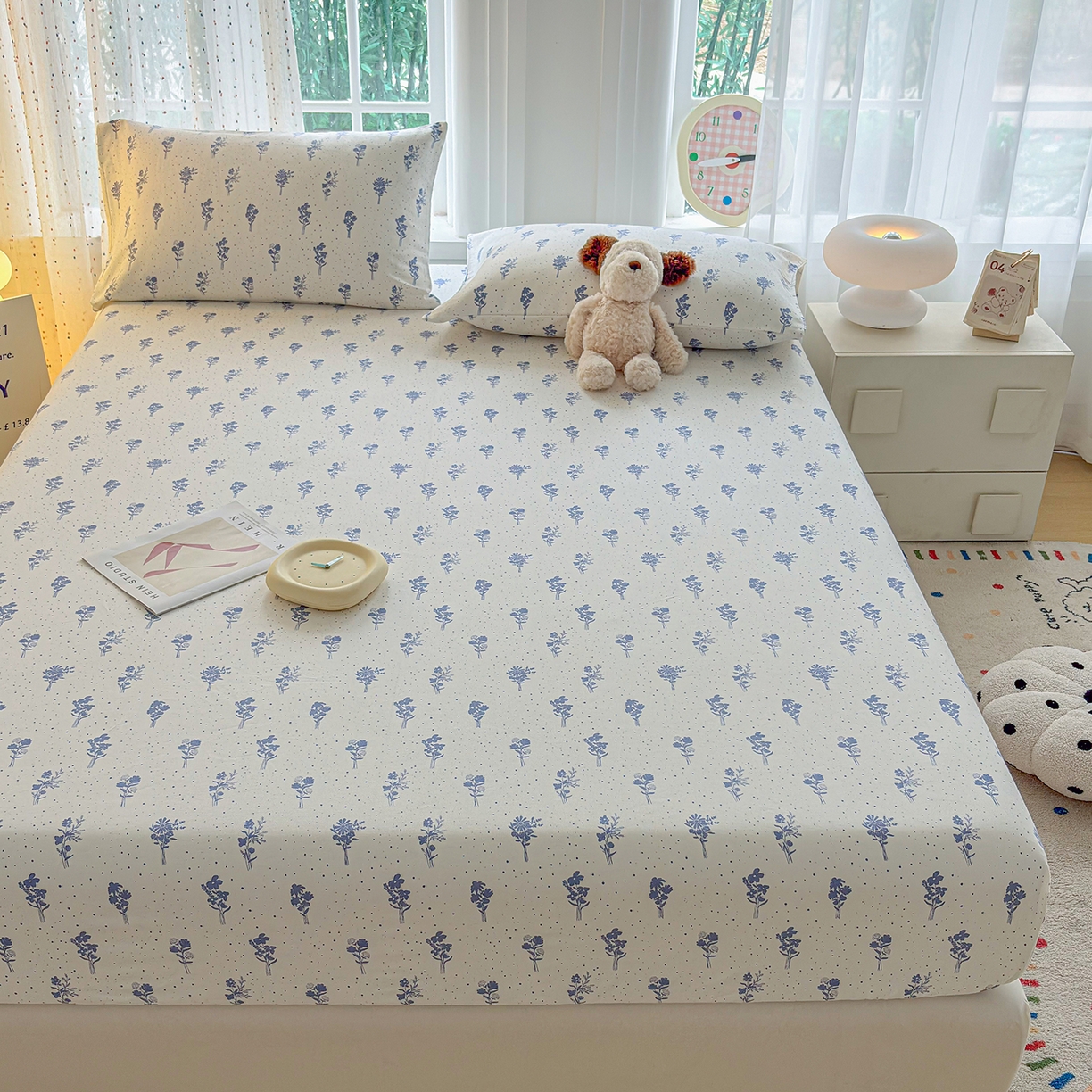 91家纺网 家纺一手货源 找家纺 慕梵家居 2026春夏新款全棉纯棉老粗布单床笠 床笠单件 枝叶