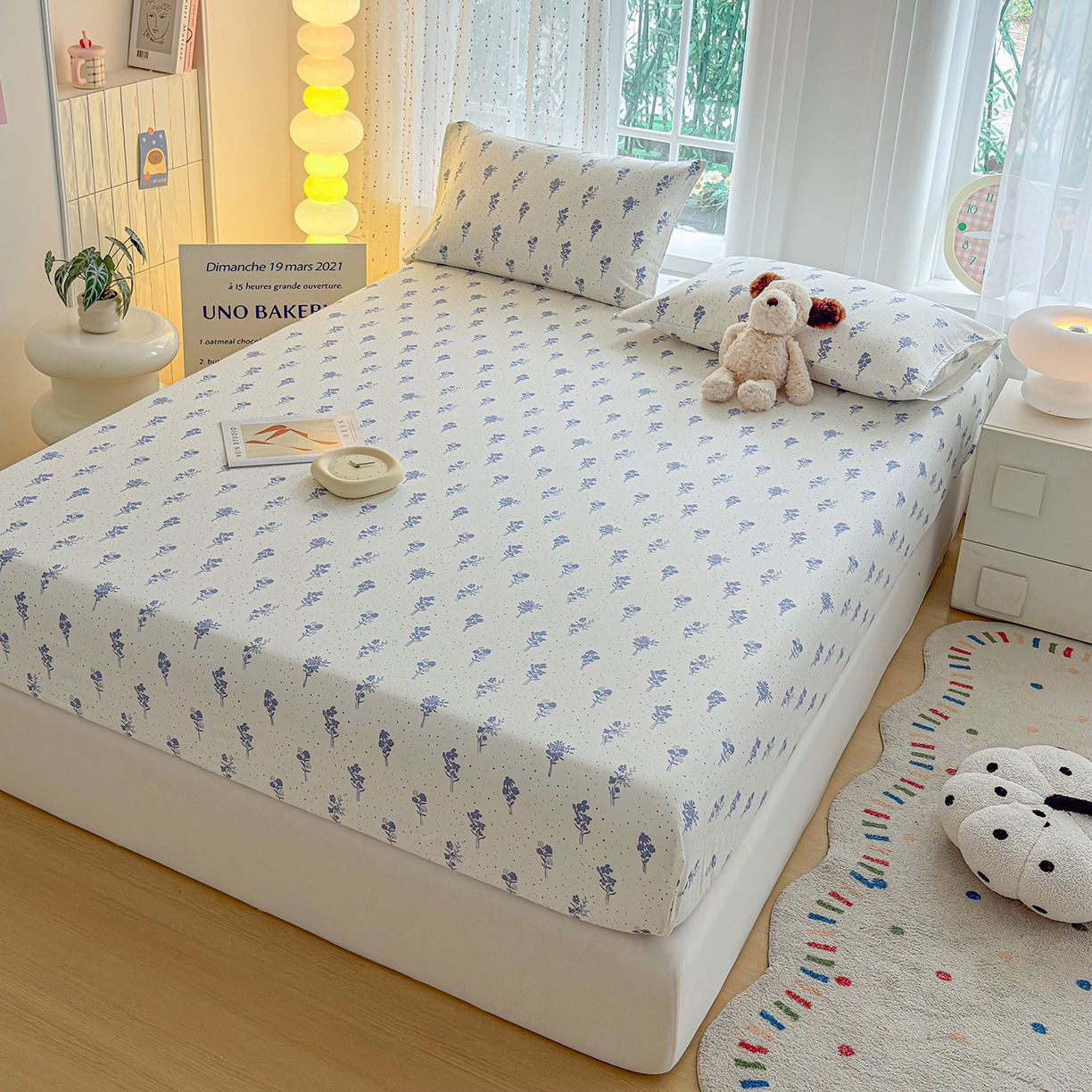 91家纺网 家纺一手货源 找家纺 慕梵家居 2026春夏新款全棉纯棉老粗布单床笠 床笠单件 枝叶