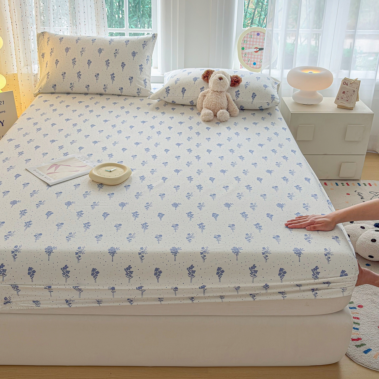 91家纺网 家纺一手货源 找家纺 慕梵家居 2026春夏新款全棉纯棉老粗布单床笠 床笠单件 枝叶