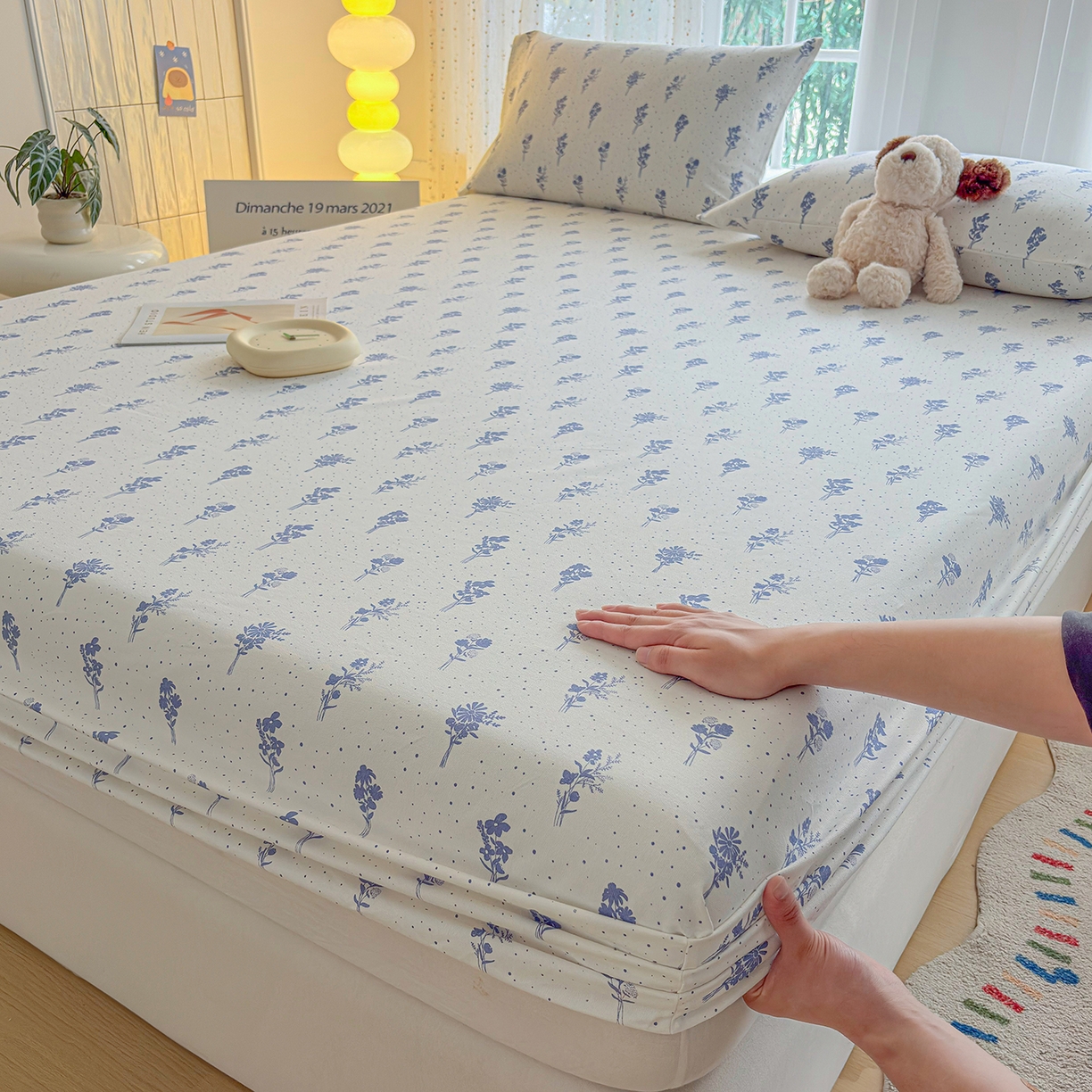 91家纺网 家纺一手货源 找家纺 慕梵家居 2026春夏新款全棉纯棉老粗布单床笠 床笠单件 枝叶