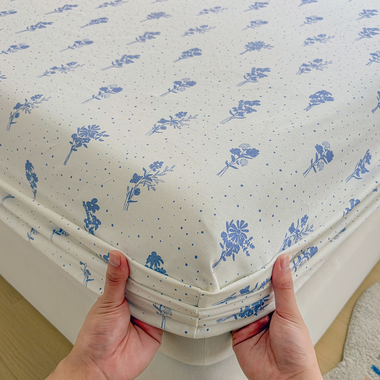 91家纺网 家纺一手货源 找家纺 慕梵家居 2026春夏新款全棉纯棉老粗布单床笠 床笠单件 枝叶