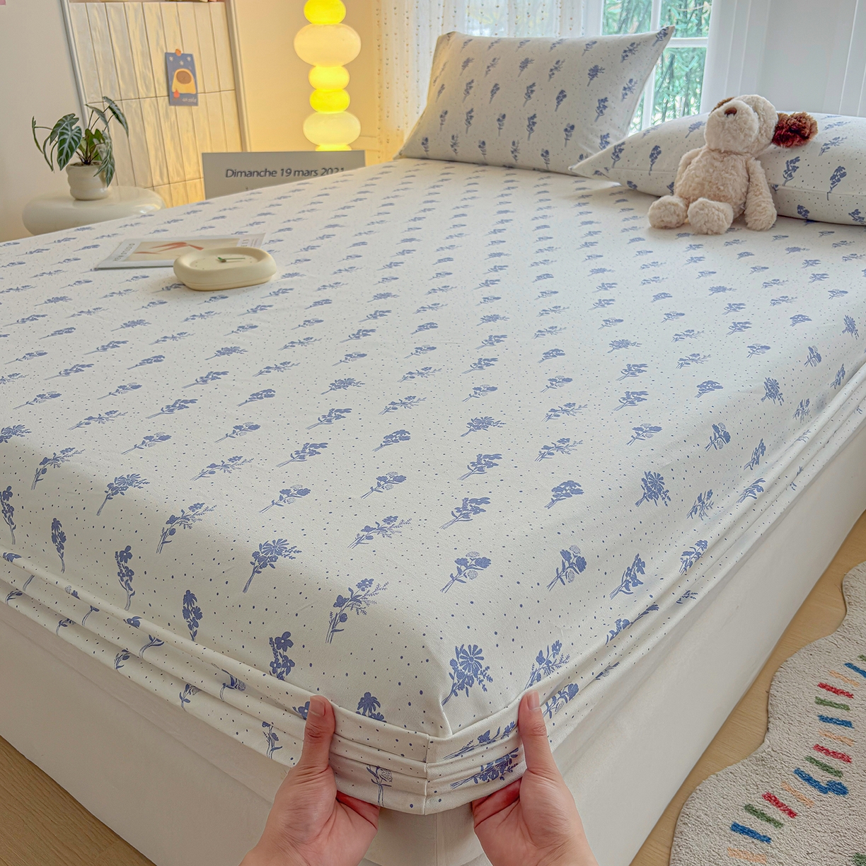 91家纺网 家纺一手货源 找家纺 慕梵家居 2026春夏新款全棉纯棉老粗布单床笠 床笠单件 枝叶