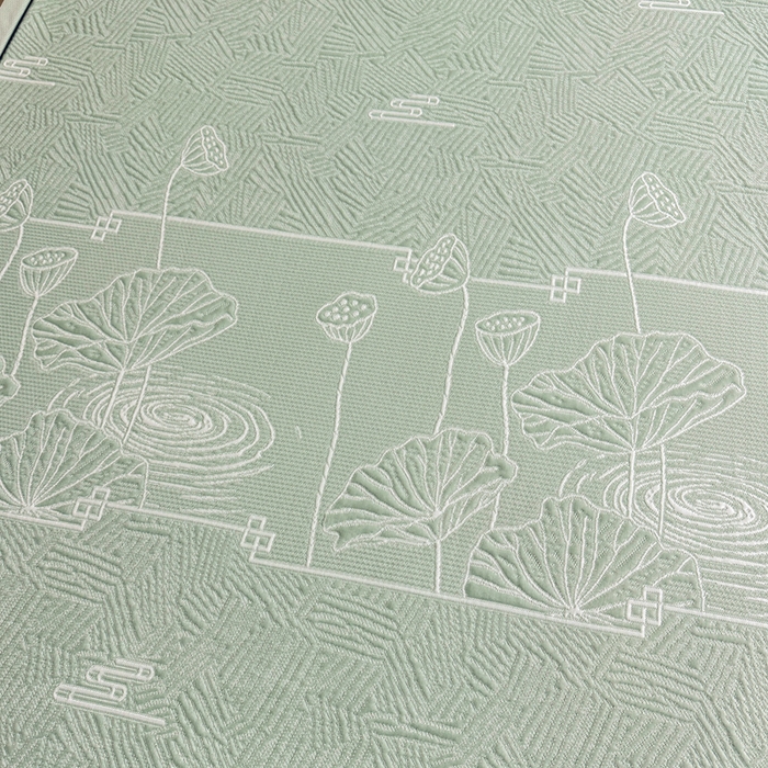 91家纺网 家纺一手货源 找家纺 牵梦萦家纺 2026新款立体浮雕压花工艺豆豆凉席三件套-平铺款 荷塘月色-绿