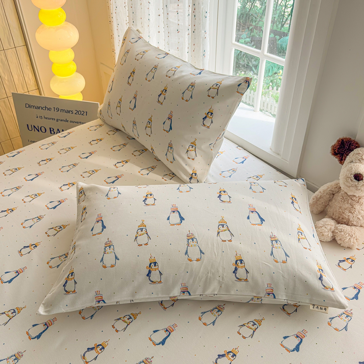 慕梵家居 2026春夏新款全棉纯棉老粗布单枕套 枕套单件 企鹅