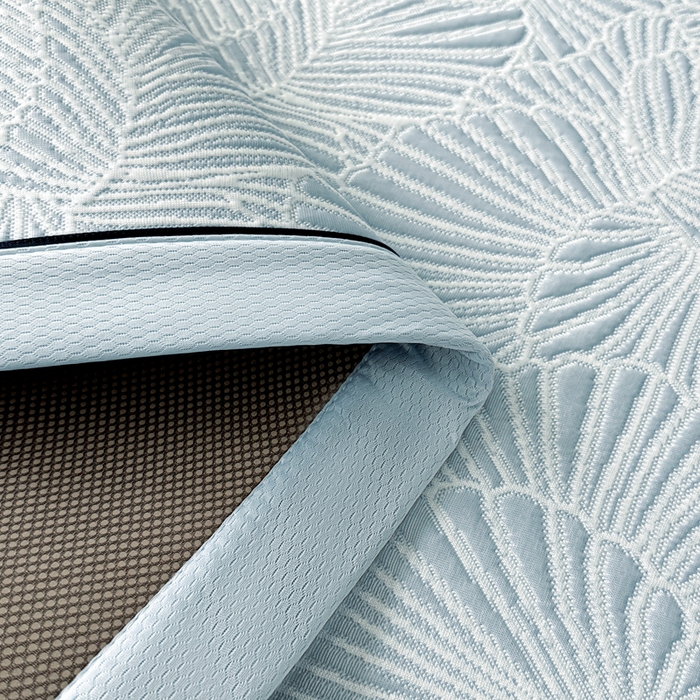 91家纺网 家纺一手货源 找家纺 牵梦萦家纺 2026新款立体浮雕压花工艺豆豆凉席三件套-平铺款 银杏叶-蓝