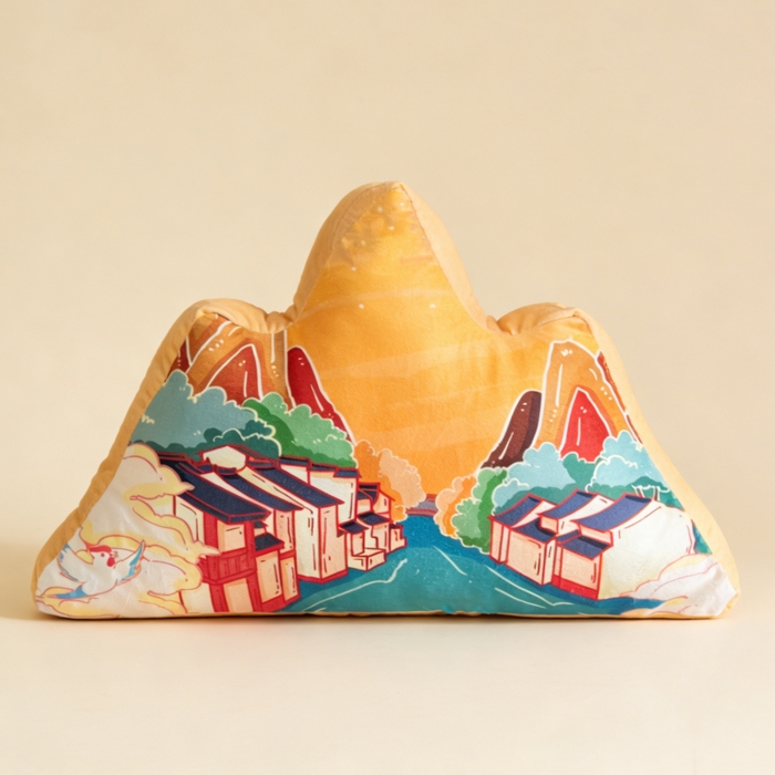 91家纺网 家纺一手货源 找家纺 新奇异 2026新款210克荷兰绒靠山抱枕 山高水长