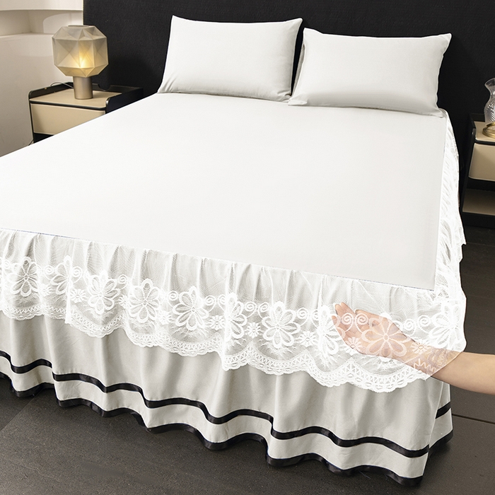 91家纺网 家纺一手货源 找家纺 （总）米瑞娜 2026新款磨毛双层蕾丝花边床裙跨境全尺寸系列