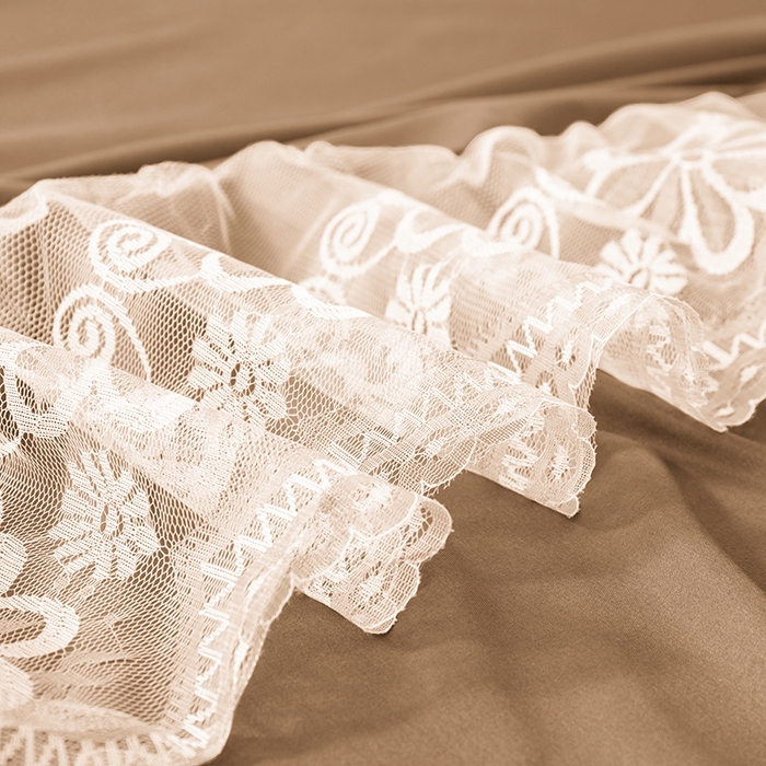 91家纺网 家纺一手货源 找家纺 米瑞娜 2026新款磨毛双层蕾丝花边床裙跨境全尺寸系列 卡其