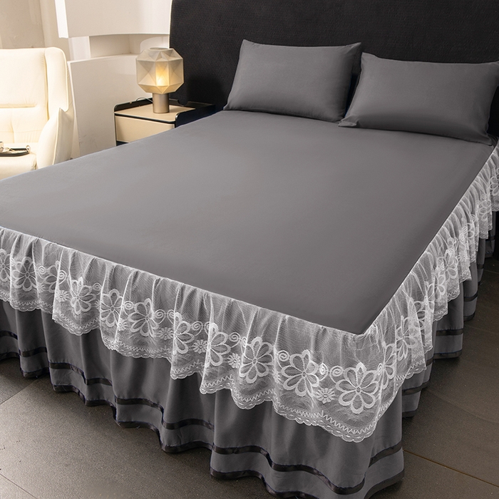 91家纺网 家纺一手货源 找家纺 （总）米瑞娜 2026新款磨毛双层蕾丝花边床裙跨境全尺寸系列