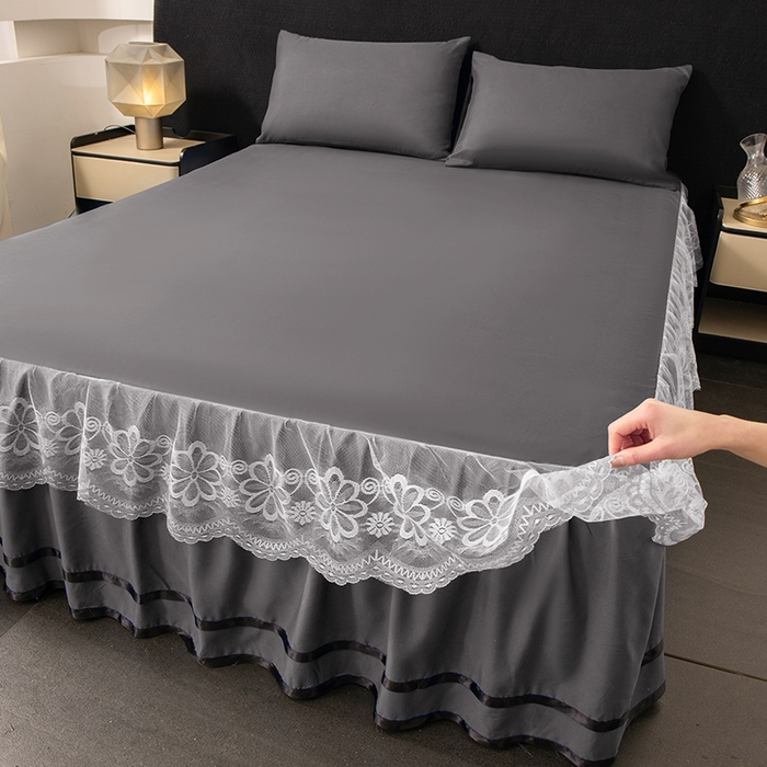 91家纺网 家纺一手货源 找家纺 （总）米瑞娜 2026新款磨毛双层蕾丝花边床裙跨境全尺寸系列