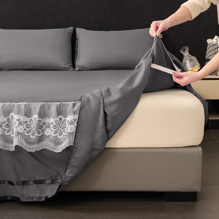 91家纺网 家纺一手货源 找家纺 （总）米瑞娜 2026新款磨毛双层蕾丝花边床裙跨境全尺寸系列