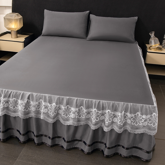 91家纺网 家纺一手货源 找家纺 （总）米瑞娜 2026新款磨毛双层蕾丝花边床裙跨境全尺寸系列