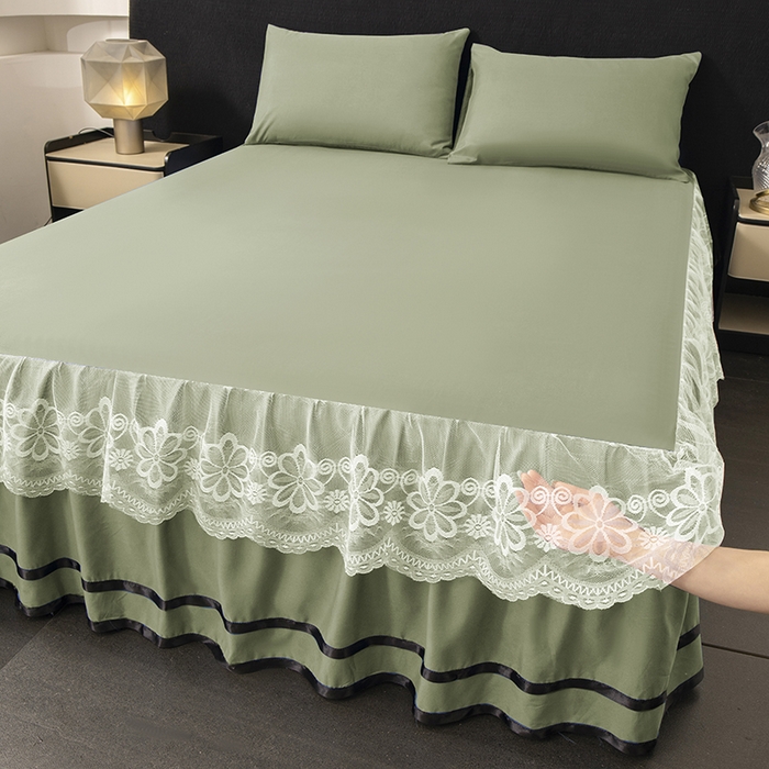 91家纺网 家纺一手货源 找家纺 （总）米瑞娜 2026新款磨毛双层蕾丝花边床裙跨境全尺寸系列