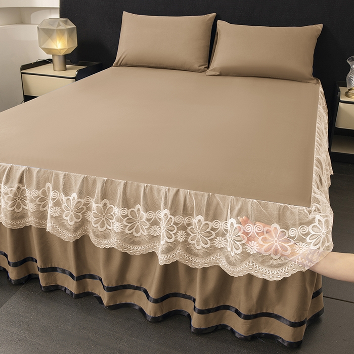 91家纺网 家纺一手货源 找家纺 （总）米瑞娜 2026新款磨毛双层蕾丝花边床裙跨境全尺寸系列