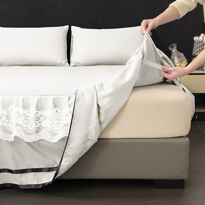 91家纺网 家纺一手货源 找家纺 米瑞娜 2026新款磨毛双层蕾丝花边床裙跨境全尺寸系列 白色