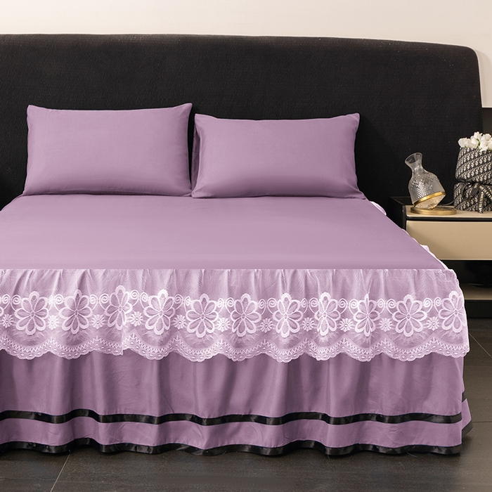 91家纺网 家纺一手货源 找家纺 米瑞娜 2026新款磨毛双层蕾丝花边床裙跨境全尺寸系列 薇紫