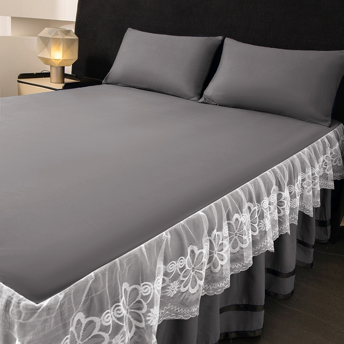 91家纺网 家纺一手货源 找家纺 （总）米瑞娜 2026新款磨毛双层蕾丝花边床裙跨境全尺寸系列