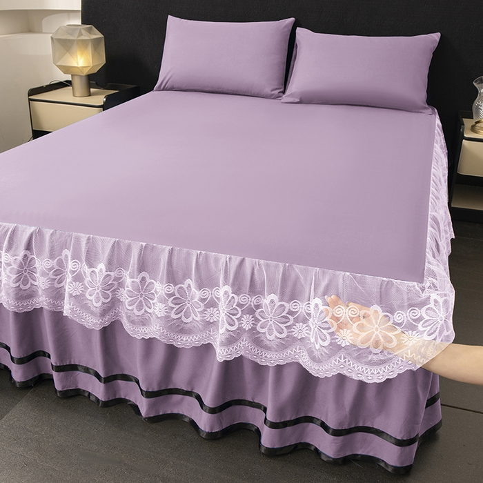 91家纺网 家纺一手货源 找家纺 （总）米瑞娜 2026新款磨毛双层蕾丝花边床裙跨境全尺寸系列