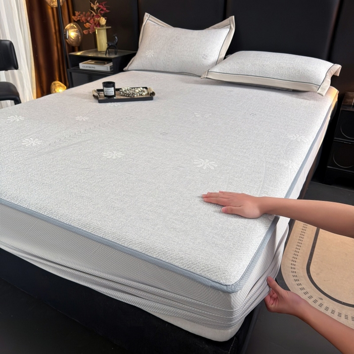 91家纺网 家纺一手货源 找家纺 （总）牵梦萦家纺 2026新款立体浮雕压花工艺凉感豆豆凉席-床笠款