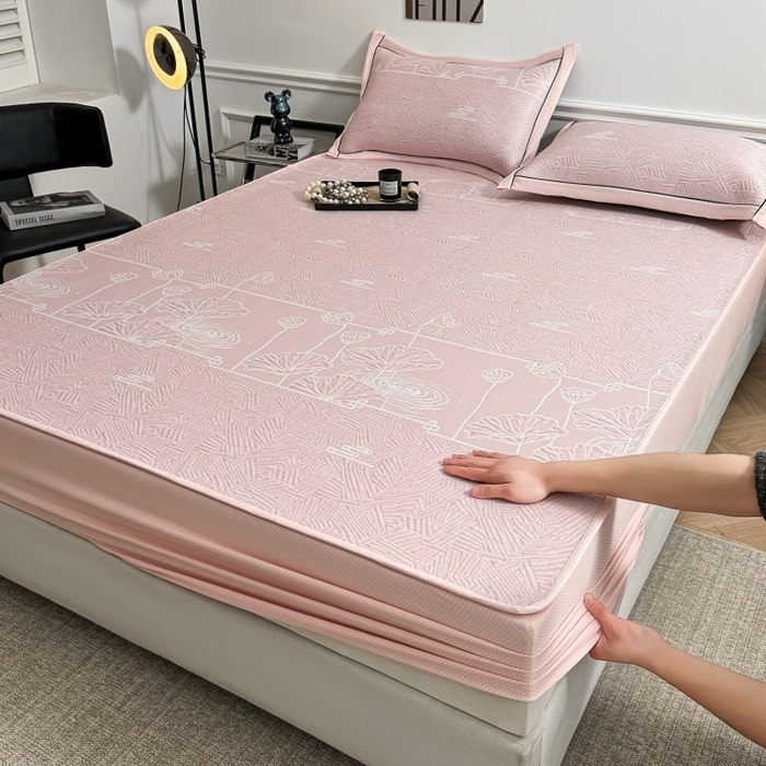 91家纺网 家纺一手货源 找家纺 （总）牵梦萦家纺 2026新款立体浮雕压花工艺凉感豆豆凉席-床笠款