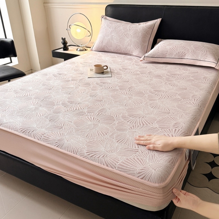 91家纺网 家纺一手货源 找家纺 （总）牵梦萦家纺 2026新款立体浮雕压花工艺凉感豆豆凉席-床笠款