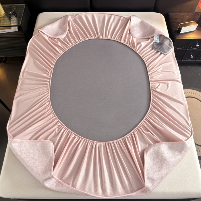 91家纺网 家纺一手货源 找家纺 牵梦萦家纺 2026新款立体浮雕压花工艺凉感豆豆凉席-床笠款 豆豆彩蝶-粉色