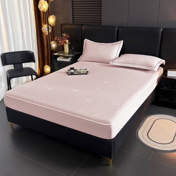 91家纺网 家纺一手货源 找家纺 牵梦萦家纺 2026新款立体浮雕压花工艺凉感豆豆凉席-床笠款 豆豆彩蝶-粉色