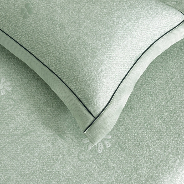 91家纺网 家纺一手货源 找家纺 牵梦萦家纺 2026新款立体浮雕压花工艺凉感豆豆凉席-床笠款 豆豆彩蝶-绿色