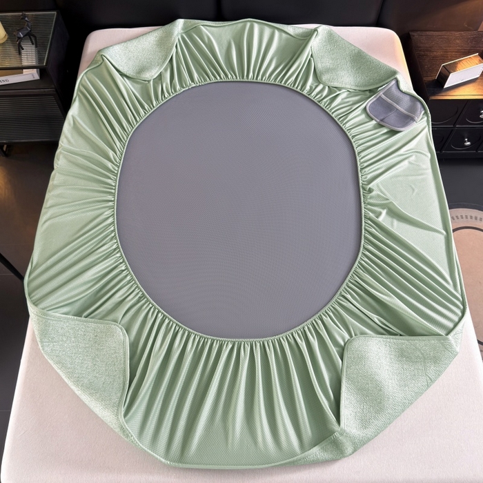 91家纺网 家纺一手货源 找家纺 牵梦萦家纺 2026新款立体浮雕压花工艺凉感豆豆凉席-床笠款 豆豆彩蝶-绿色