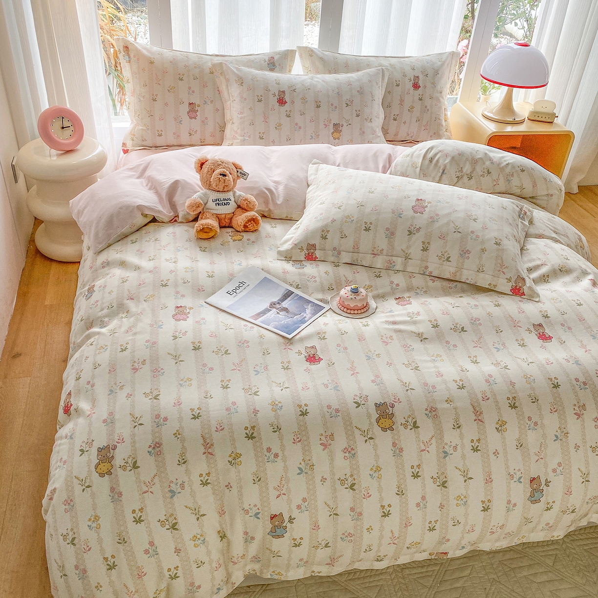 91家纺网 家纺一手货源 找家纺 钰锦珀家纺 2026新款13070全棉直角床单三件套四件套 喵喵花