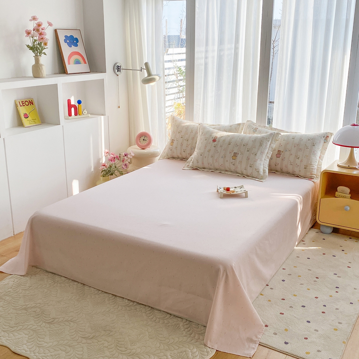 91家纺网 家纺一手货源 找家纺 钰锦珀家纺 2026新款13070全棉直角床单三件套四件套 喵喵花