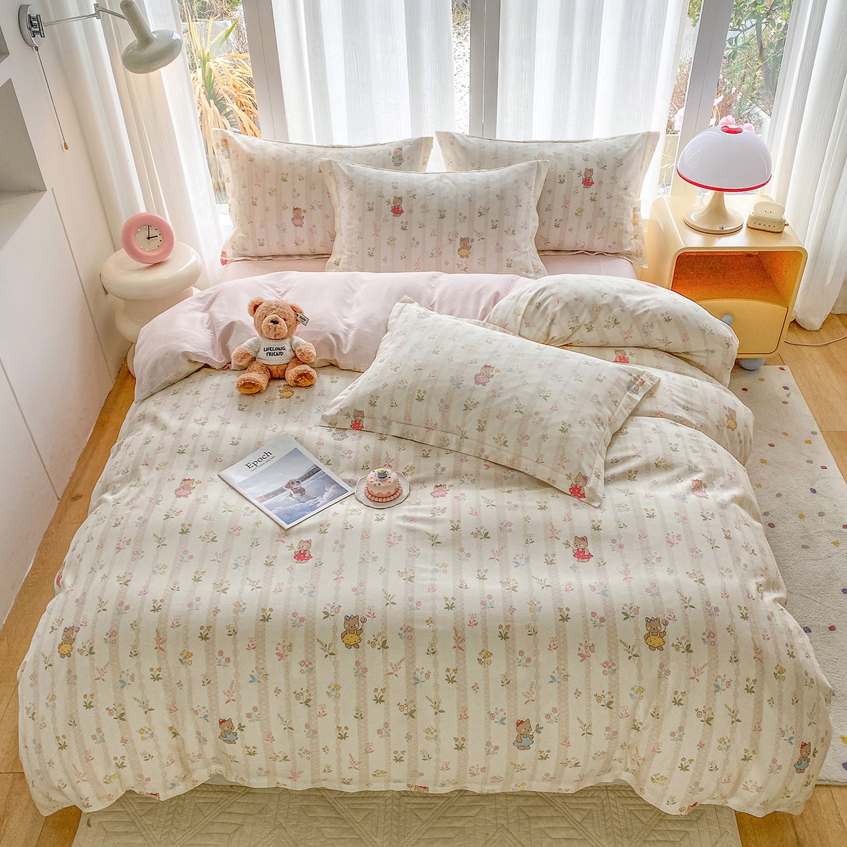 钰锦珀家纺 2026新款13070全棉直角床单三件套四件套 喵喵花