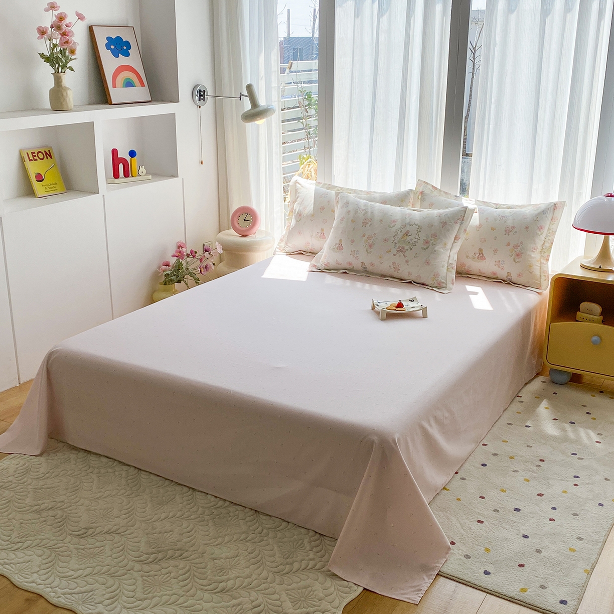 91家纺网 家纺一手货源 找家纺 钰锦珀家纺 2026新款13070全棉直角床单三件套四件套 浅色童话