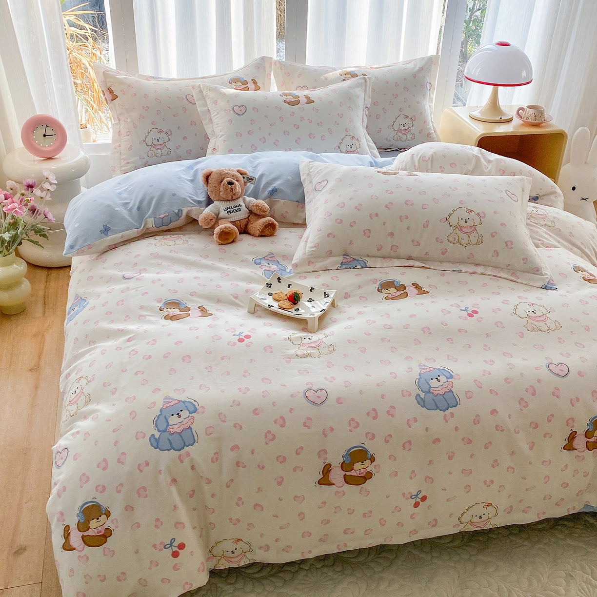 91家纺网 家纺一手货源 找家纺 钰锦珀家纺 2026新款13070全棉直角床单三件套四件套 小狗日记