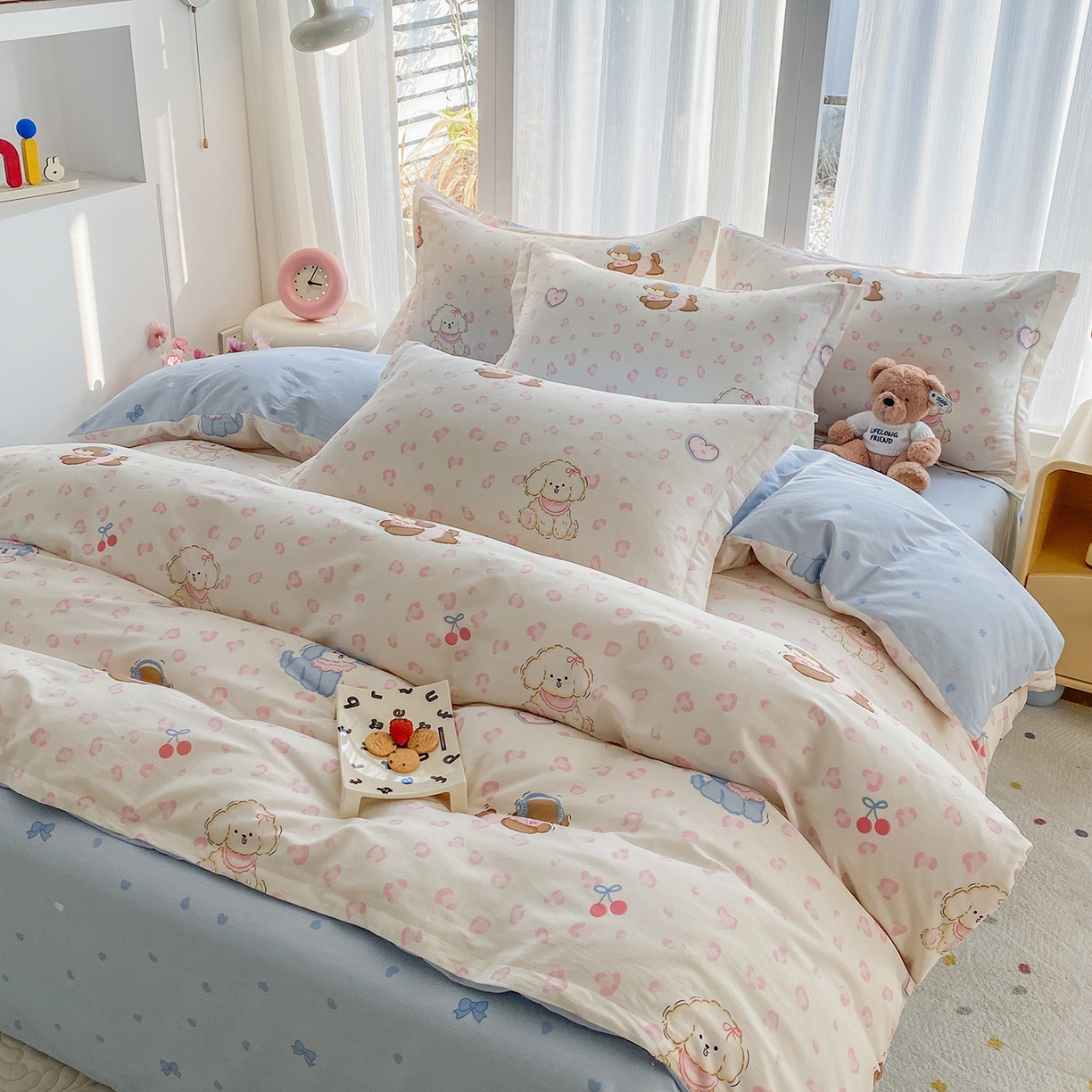 91家纺网 家纺一手货源 找家纺 钰锦珀家纺 2026新款13070全棉直角床单三件套四件套 小狗日记