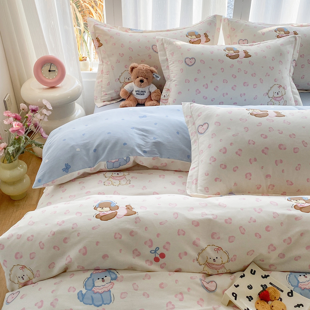 91家纺网 家纺一手货源 找家纺 钰锦珀家纺 2026新款13070全棉直角床单三件套四件套 小狗日记