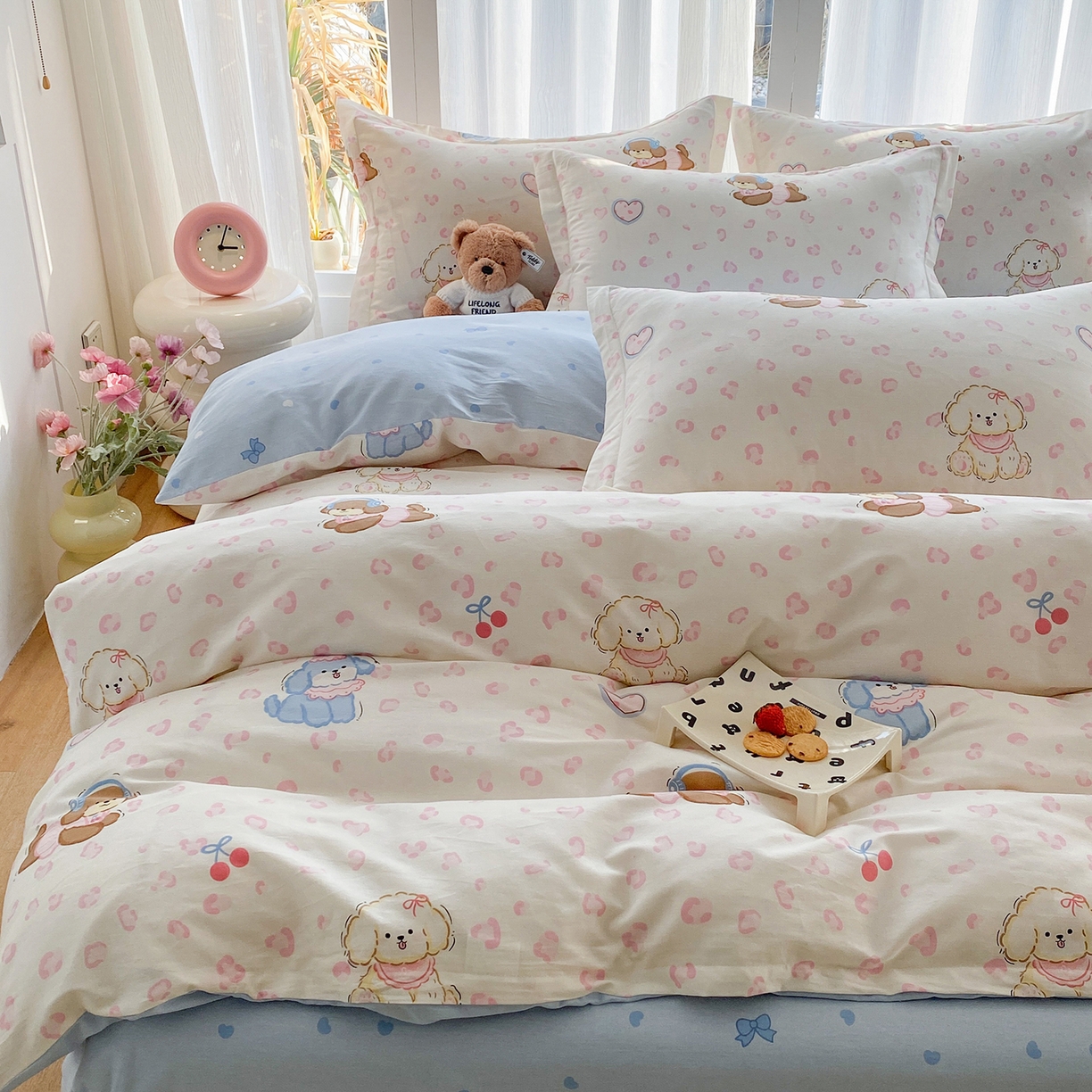 91家纺网 家纺一手货源 找家纺 钰锦珀家纺 2026新款13070全棉直角床单三件套四件套 小狗日记