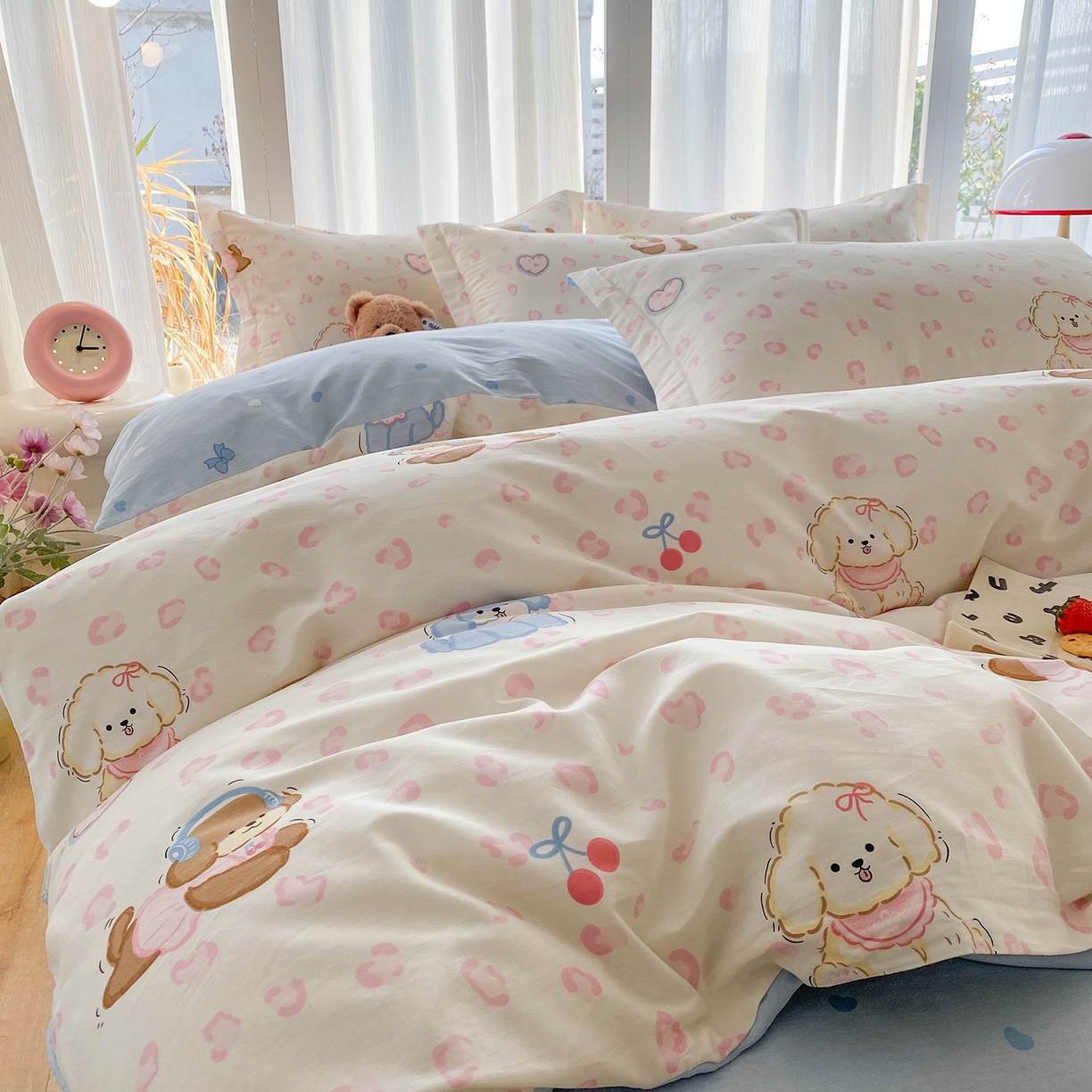 91家纺网 家纺一手货源 找家纺 钰锦珀家纺 2026新款13070全棉直角床单三件套四件套 小狗日记