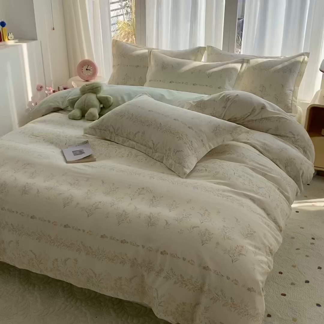 91家纺网 家纺一手货源 找家纺 钰锦珀家纺 2026新款13070全棉直角床单三件套四件套 丛草集