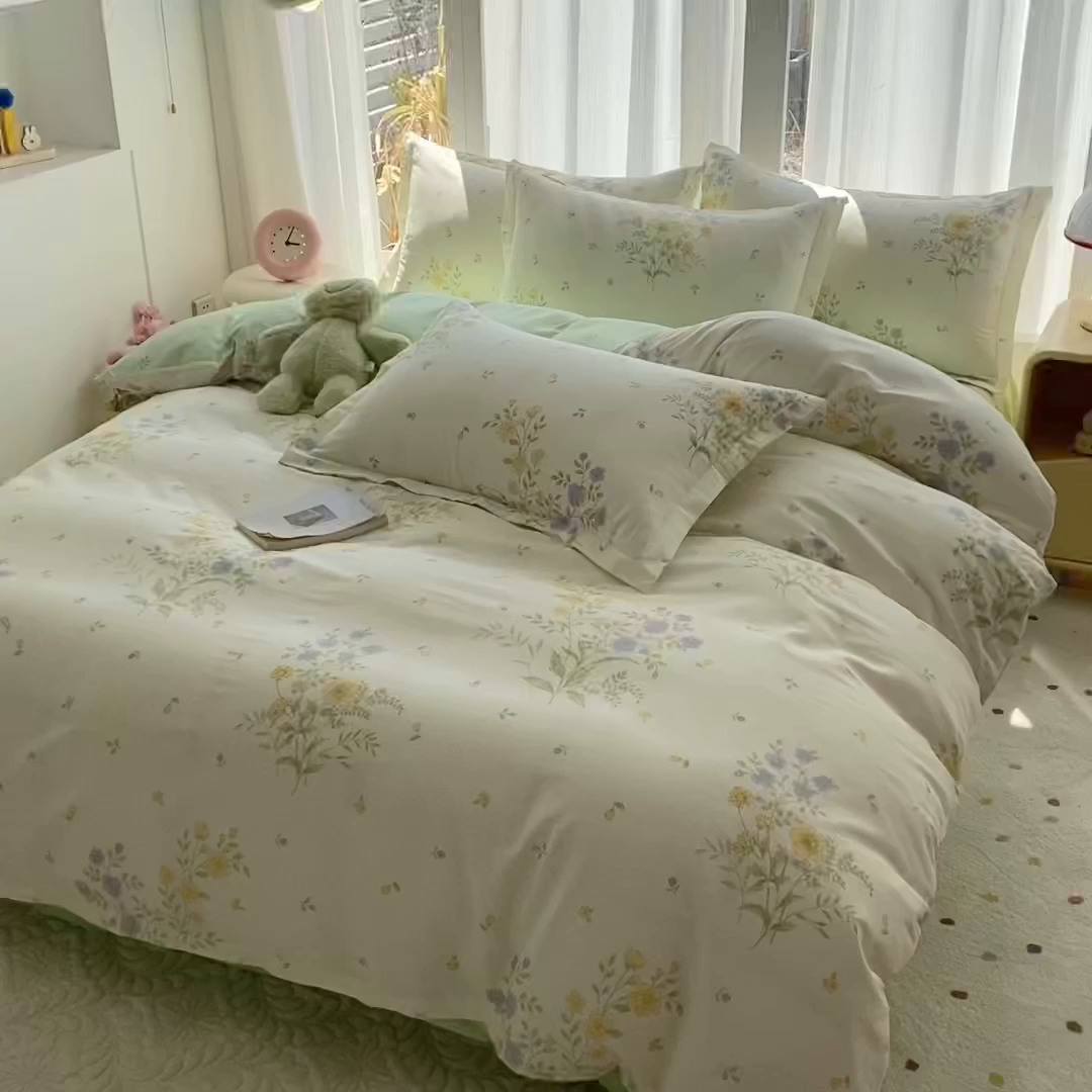 91家纺网 家纺一手货源 找家纺 钰锦珀家纺 2026新款13070全棉直角床单三件套四件套 旷野花集