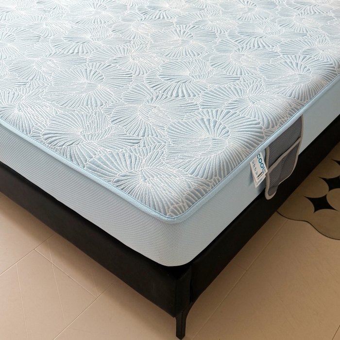 91家纺网 家纺一手货源 找家纺 牵梦萦家纺 2026新款立体浮雕压花工艺凉感豆豆凉席-床笠款 豆豆银杏叶-蓝色