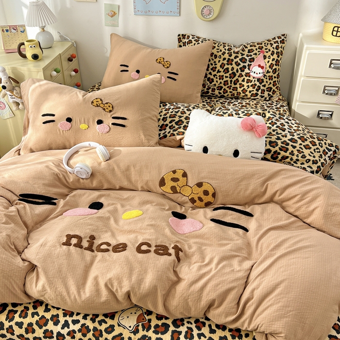 91家纺网 家纺一手货源 找家纺 （总）花伞家居 2026新款表情喵毛巾绣A类皱皱纱四件套含买家秀