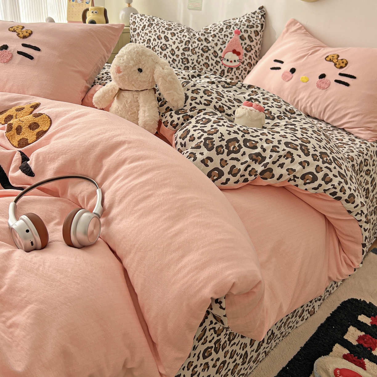 91家纺网 家纺一手货源 找家纺 花伞家居 2026新款表情喵毛巾绣A类皱皱纱四件套含买家秀 表情喵-玉