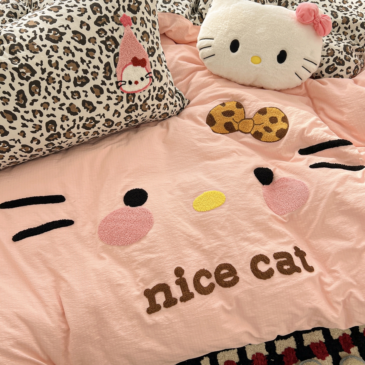 91家纺网 家纺一手货源 找家纺 （总）花伞家居 2026新款表情喵毛巾绣A类皱皱纱四件套含买家秀