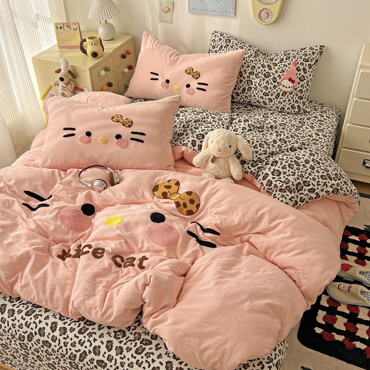 91家纺网 家纺一手货源 找家纺 花伞家居 2026新款表情喵毛巾绣A类皱皱纱四件套含买家秀 表情喵-玉