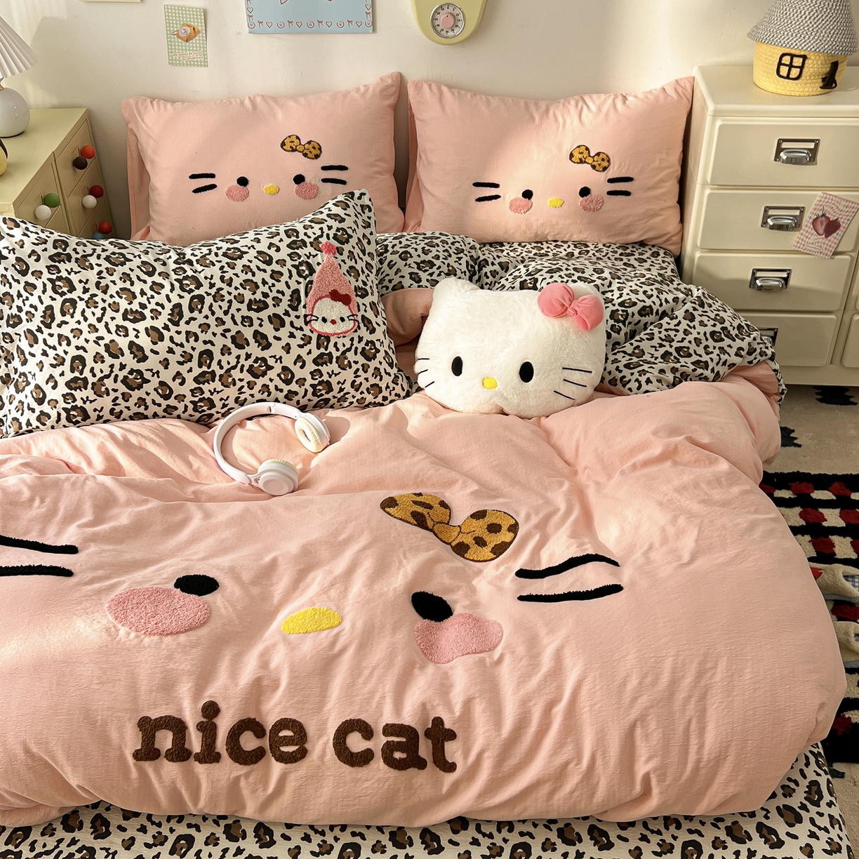 91家纺网 家纺一手货源 找家纺 花伞家居 2026新款表情喵毛巾绣A类皱皱纱四件套含买家秀 表情喵-玉