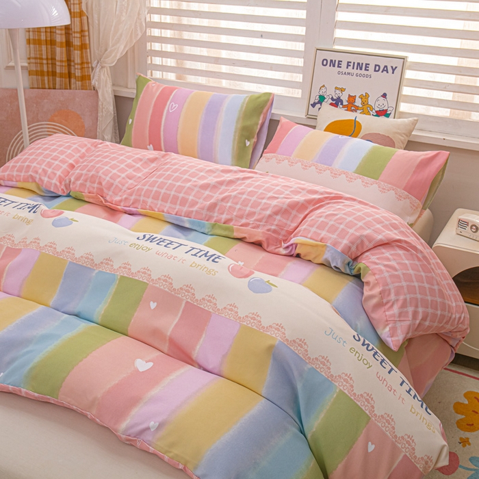 91家纺网 家纺一手货源 找家纺 莎臣豹 2026新款水洗棉磨毛印花简约风单品被套 彩虹桃桃