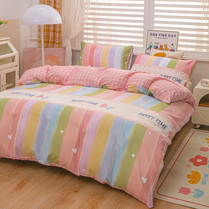 91家纺网 家纺一手货源 找家纺 莎臣豹 2026新款水洗棉磨毛印花简约风单品被套 彩虹桃桃